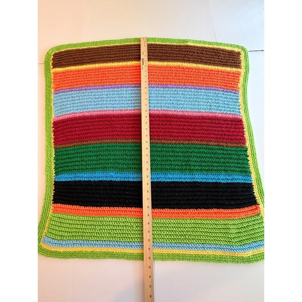 Handmade Crochet Baby Blanket Multi Color Striped Afghan Nursery Throw 34x31‎